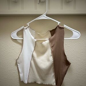 White and Cream Asymmetrical Crop Tank Top